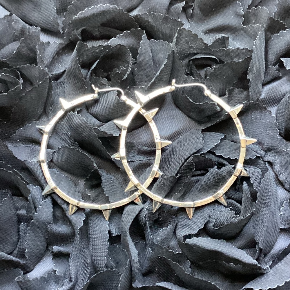 NWOT Sterling Silver Spiked Hoop Earrings.